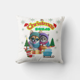 Schattig ontwerp voor een kerstploeg met hond en k kussen