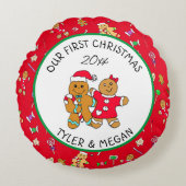 Schattig onze eerste kerst met Gingermbread Man  Rond Kussen (Voorkant)