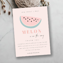 Schattig onze kleine meloen pastelroze baby shower bedankkaart