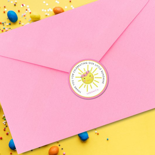 Schattig onze kleine zonneschijn verjaardag dank u ronde sticker