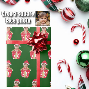 Schattig Op Maat Gemaakt Kindergezicht Foto Kerstc Cadeaupapier