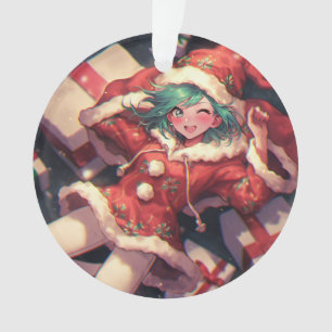 Schattig Opgewonden Santa Anime Meisje en Cadeaus Ornament