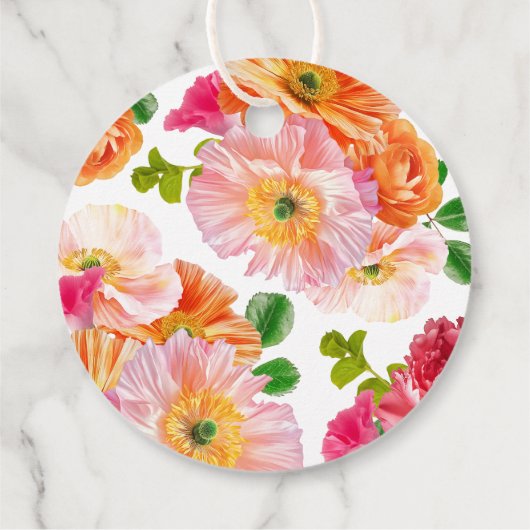 Schattig Oranje en Helroze Bloemige Bruidsdouche Bedankjes Labels (Achterkant)