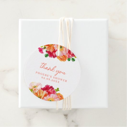 Schattig Oranje en Helroze Bloemige Bruidsdouche Bedankjes Labels (In situ)