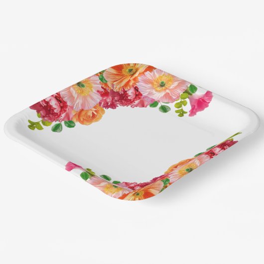 Schattig Oranje en Helroze Bloemrijke Bruidsdouche Papieren Bordje (Gebogen)