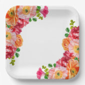 Schattig Oranje en Helroze Bloemrijke Bruidsdouche Papieren Bordje (Voorkant)