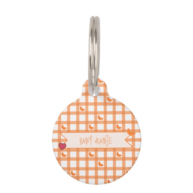 Schattig Oranje Gingham Huisdierpenning (Voorkant)