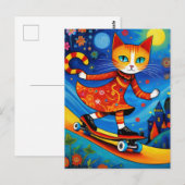 Schattig Oranje Kat in een Jurk Skateboarden Briefkaart (Voorkant / Achterkant)