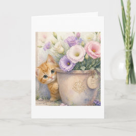 Schattig Oranje Kitten en Wilde Bloemen – Voor Jou Kaart