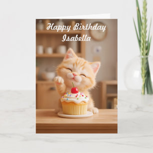 Schattig Oranje Kitten met een Cupcake Kaart