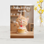 Schattig Oranje Kitten met een Cupcake Kaart (Gele Bloem)