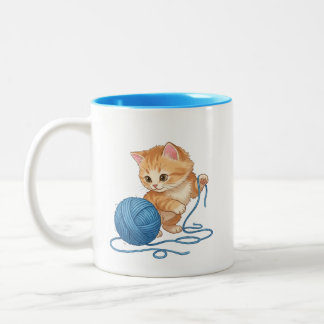 Schattig Oranje Kitten met Garentbal Twee-Tons Tweekleurige Koffiemok