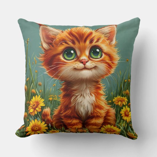 Schattig Oranje Kittens Dat in een Veld Zit Kussen (Voorkant)