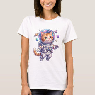 Schattig Oranje Ruimtekitten Ruimtevaarder met Pla T-shirt