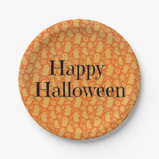 Schattig Oranje Spook Gelukkig Halloween Feest Papieren Bordje
