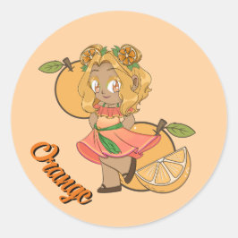 Schattig Oranje Thema Chibi met Sinaasappels Ronde Sticker