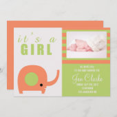 Schattig Oranje Uitnodiging Baby shower olifant (Voorkant / Achterkant)