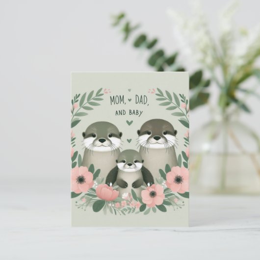 Schattig Otter Boho Mam Pap en Baby Briefkaart (Staand voorkant)