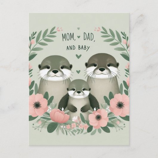 Schattig Otter Boho Mam Pap en Baby Briefkaart (Voorkant)