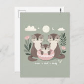 Schattig Otter Boho Mam Pap en Baby Briefkaart (Voorkant / Achterkant)