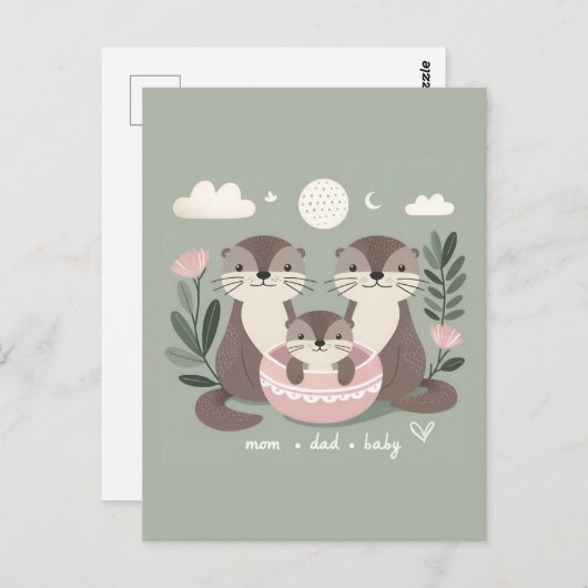 Schattig Otter Boho Mam Pap en Baby Briefkaart (Voorkant / Achterkant)