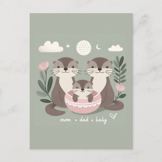 Schattig Otter Boho Mam Pap en Baby Briefkaart (Voorkant)