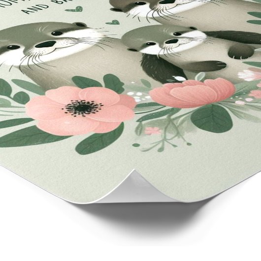 Schattig Otter Boho Mam Pap en Baby Poster (Hoek)