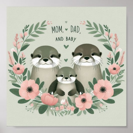 Schattig Otter Boho Mam Pap en Baby Poster (Voorkant)