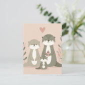 Schattig Otter Boho Moeder Pap en Baby Pink Briefkaart (Staand voorkant)