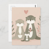 Schattig Otter Boho Moeder Pap en Baby Pink Briefkaart (Voorkant / Achterkant)