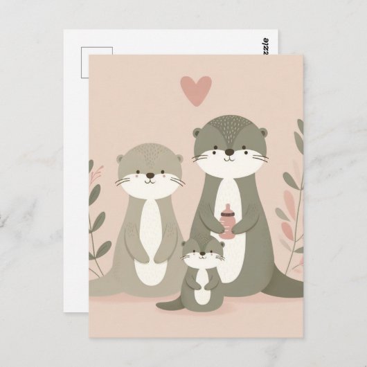 Schattig Otter Boho Moeder Pap en Baby Pink Briefkaart (Voorkant / Achterkant)