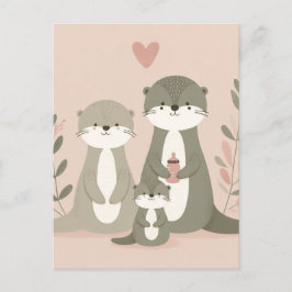 Schattig Otter Boho Moeder Pap en Baby Pink Briefkaart