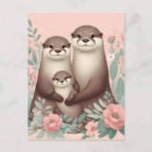 Schattig Otter Boho Roze Mam Pap en Baby Briefkaart (Voorkant)