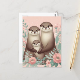 Schattig Otter Boho Roze Rose Mam Pa en Baby Briefkaart