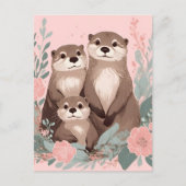 Schattig Otter Boho Roze Rose Mam Pa en Baby Briefkaart (Voorkant)