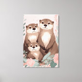 Schattig Otter Boho Roze Rose Mam Pa en Baby Canvas Afdruk (Voorkant)