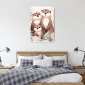 Schattig Otter Boho Roze Rose Mam Pa en Baby Canvas Afdruk (Insitu (Slaapkamer))