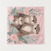 Schattig Otter Boho Roze Rose Mam Pa en Baby Wandkleed (Voorkant (horizontaal))