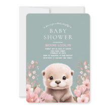 Schattig Otter Meisje Baby shower met Roze Bloemen