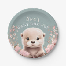 Schattig Otter Meisje Baby Shower Salie & Roze Blo