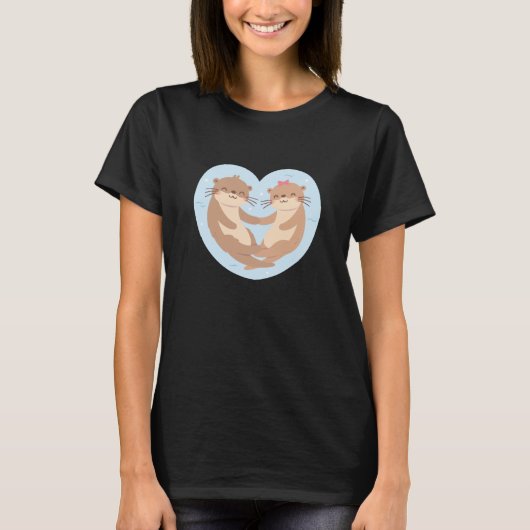 Schattig Otterkoppel dat Elkaar de Hand Vasthoudt T-shirt (Voorkant)