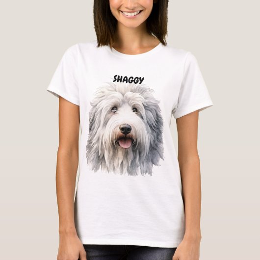 SCHATTIG OUD ENGELS SHEEPDOG GEZICHT T-SHIRT (Voorkant)