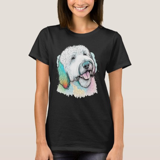 Schattig Oud Engels Sheepdog Hond op Bobtail T-shirt (Voorkant)