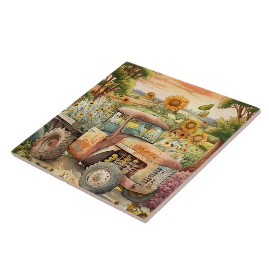 schattig oud land tractor tegeltje (Zijkant)