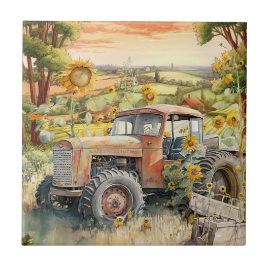 schattig oud land tractor tegeltje (Voorkant)