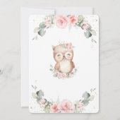 Schattig Owl Pink Floral Greenery Baby shower Kaart (Achterkant)