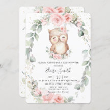 Schattig Owl Pink Floral Greenery Baby shower