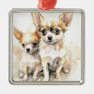 SCHATTIG PAAR CHIHUAHUA PUPPYHONDEN METALEN ORNAMENT