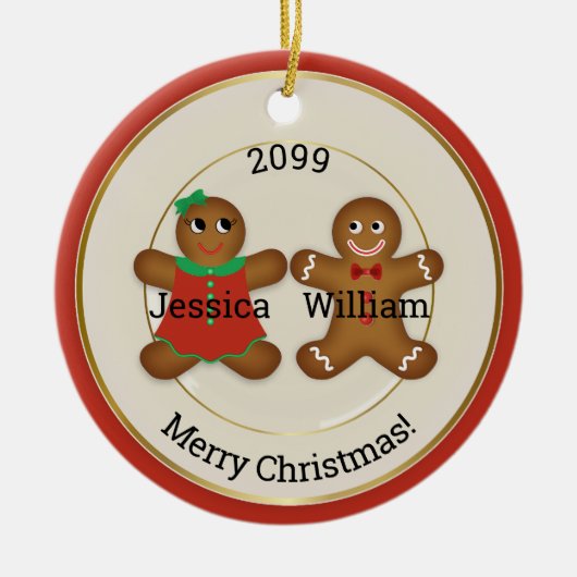 Schattig Paar Gingerbread Ornament w Jaar (Voorkant)