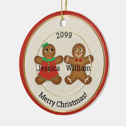 Schattig Paar Gingerbread Ornament w Jaar (Links)